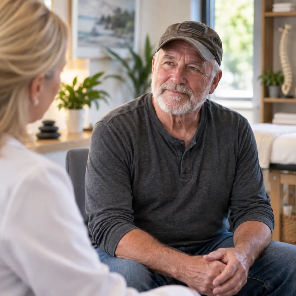 Veteran discussing personalized pain management care at NaturalMED Therapies Veteran discussing personalized pain management care at NaturalMED Therapies
